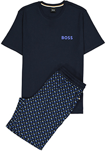 BOSS Relax Short Set, heren shortama set, kobalt blauw dessin