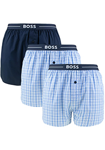 HUGO BOSS boxershorts woven (3-pack), heren boxers wijd model, blauw