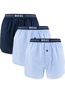 HUGO BOSS boxershorts woven (3-pack), heren boxers wijd model, blauw