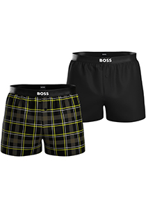 HUGO BOSS boxershorts woven (2-pack), heren boxers wijd model, zwart en geel geruit