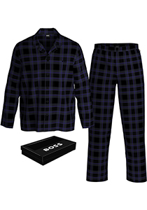 BOSS Urban Pyjama, heren pyjama set met knoopjes, kobalt blauw geruit