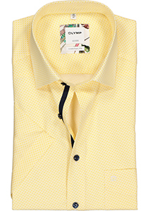 OLYMP Luxor comfort fit overhemd, korte mouw, geel met ton sur ton stipjes (contrast)