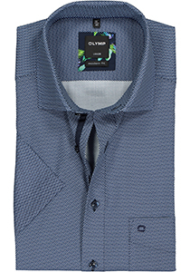 OLYMP Luxor modern fit overhemd, korte mouw, donker- met lichtblauw mini dessin (contrast)