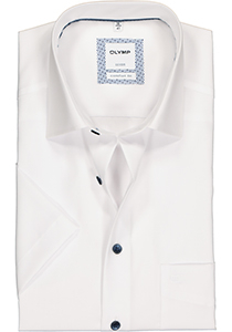 OLYMP Luxor comfort fit overhemd, korte mouw, wit poplin met blauwe knoopjes