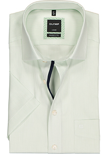 OLYMP Luxor modern fit overhemd, korte mouw, groen met wit gestreept (contrast)