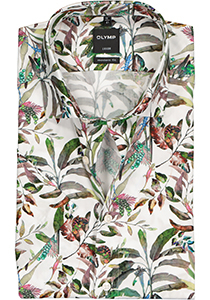 OLYMP Luxor modern fit overhemd, korte mouw, wit met groen bladeren dessin