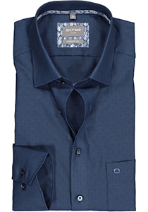 OLYMP Luxor comfort fit overhemd, mouwlengte 7, marine blauw met ingeweven stipje (contrast)