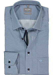OLYMP Luxor comfort fit overhemd, mouwlengte 7, blauw met wit dessin (contrast)