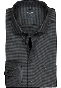 OLYMP Luxor modern fit overhemd, mouwlengte 7, zwart pied de poule (contrast)