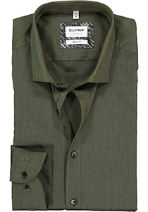 OLYMP Level 5 body fit overhemd, mouwlengte 7, olijfgroen (contrast)