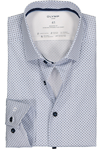 OLYMP 24/7 modern fit overhemd, twill, wit met licht- en donkerblauw dessin