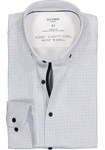 OLYMP No. 6 super slim fit overhemd 24/7, wit met blauw dessin tricot