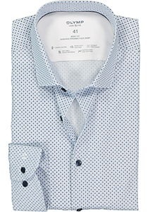 OLYMP Level 5 body fit overhemd 24/7, wit met licht- en donkerblauw dessin tricot
