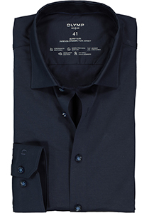 OLYMP No. 6 super slim fit overhemd 24/7, mouwlengte 7, marine blauw tricot