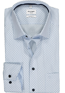 OLYMP modern fit overhemd, popeline, wit met licht- en donkerblauw dessin