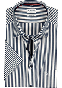 OLYMP modern fit overhemd, korte mouw, popeline, donkerblauw met wit gestreept (contrast)