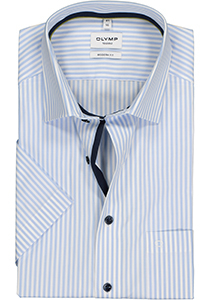 OLYMP modern fit overhemd, korte mouw, popeline, lichtblauw met wit gestreept (contrast)