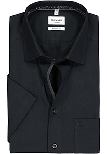 OLYMP modern fit overhemd, korte mouw, structuur, zwart (contrast)