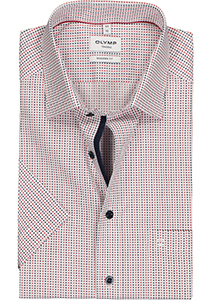 OLYMP modern fit overhemd, korte mouw, popeline, wit met rood en blauw gestipt (contrast)