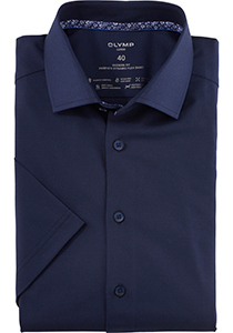 OLYMP Luxor 24/7 modern fit overhemd, korte mouw, structuur, marineblauw