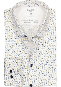 OLYMP 24/7 modern fit overhemd, twill, wit met blauw en groen dessin (contrast)