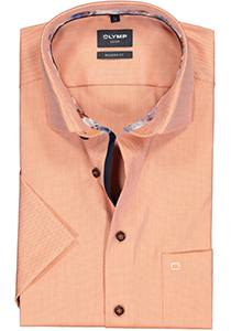 OLYMP modern fit overhemd, korte mouw, structuur, abrikoos oranje (contrast)