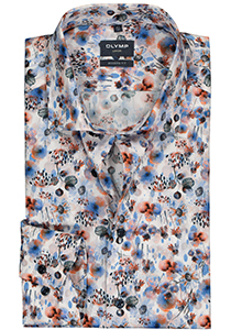 OLYMP modern fit overhemd, mouwlengte 7, mouwlengte 7, popeline, kleurig bloemen dessin