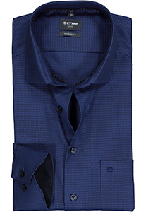 OLYMP modern fit overhemd, mouwlengte 7, structuur, marine blauw (contrast)