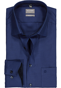 OLYMP comfort fit overhemd, mouwlengte 7, structuur, marine blauw (contrast)