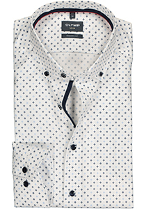 OLYMP modern fit overhemd, mouwlengte 7, mouwlengte 7, Oxford, wit met licht- en donkerblauw dessin (contrast)