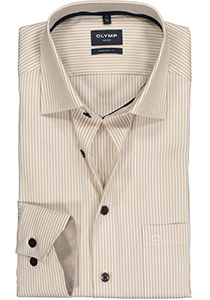OLYMP modern fit overhemd, structuur, beige met wit gestreept (contrast)
