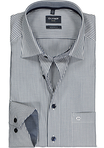 OLYMP modern fit overhemd, structuur, donkerblauw met wit gestreept (contrast)