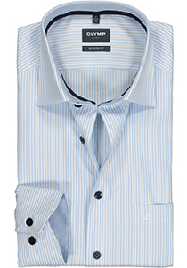 OLYMP modern fit overhemd, structuur, lichtblauw met wit gestreept (contrast)