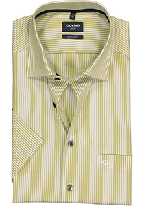 OLYMP modern fit overhemd, korte mouw, structuur, groen met wit gestreept (contrast)