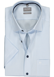 OLYMP comfort fit overhemd, korte mouw, structuur, lichtblauw met wit gestreept (contrast)