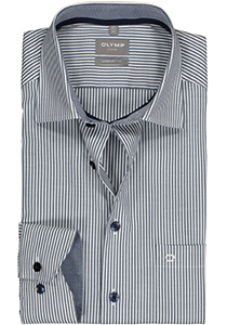 OLYMP comfort fit overhemd, structuur, donkerblauw met wit gestreept (contrast)