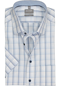 OLYMP comfort fit overhemd, korte mouw, popeline, blauw met wit geruit (contrast)