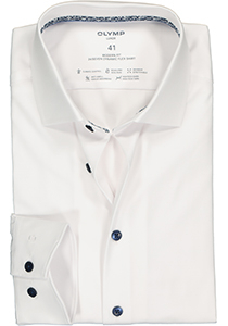 OLYMP 24/7 modern fit overhemd, mouwlengte 7, twill, wit (contrast)