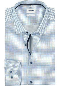 OLYMP Level 5 body fit overhemd, twill, wit met licht- en donkerblauw dessin (contrast)