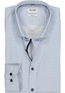 OLYMP Level 5 body fit overhemd, mouwlengte 7, lichtblauw met wit dessin  (contrast)