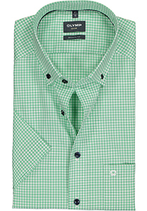 OLYMP modern fit overhemd, korte mouw, popeline, groen met wit geruit