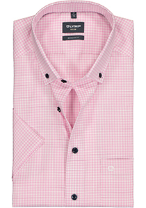 OLYMP modern fit overhemd, korte mouw, popeline, roze met wit geruit