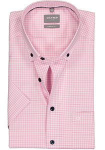 OLYMP comfort fit overhemd, korte mouw, popeline, roze met wit geruit