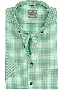 OLYMP comfort fit overhemd, korte mouw, popeline, groen met wit geruit