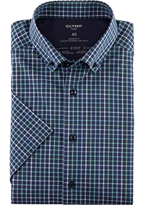 OLYMP Luxor 24/7 modern fit overhemd, korte mouw, Dynamic Flex, lichtgroen geruit