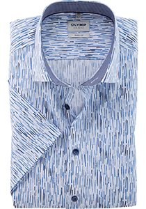 OLYMP Level 5 body fit overhemd, korte mouw, popeline, bleu dessin