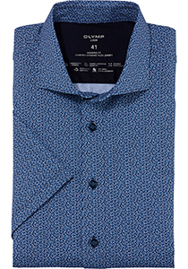 OLYMP Luxor 24/7 modern fit overhemd, korte mouw, Dynamic Flex, marineblauw dessin