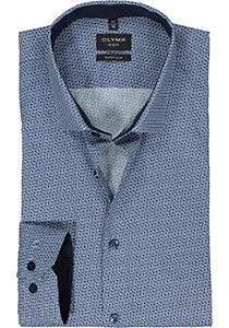 OLYMP No. 6 Six super slim fit overhemd, tricot, blauw met wit dessin