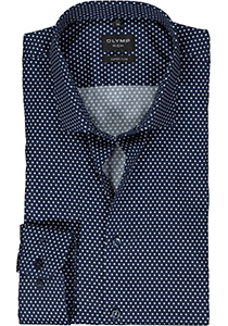 OLYMP No. 6 Six super slim fit overhemd, mouwlengte 7, mouwlengte 7, tricot, blauw met wit dessin