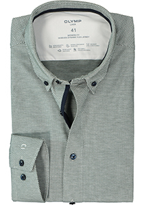 OLYMP 24/7 modern fit overhemd, tricot, olijfgroen met wit mini dessin